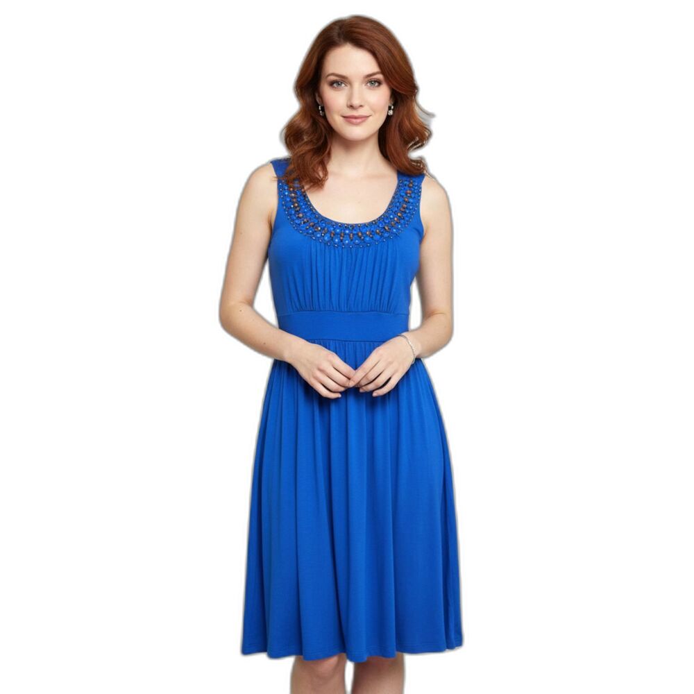 Soprano Blue Embellish Dress Small NWT Sleeveless A Line Scoop Neck Summer Midi